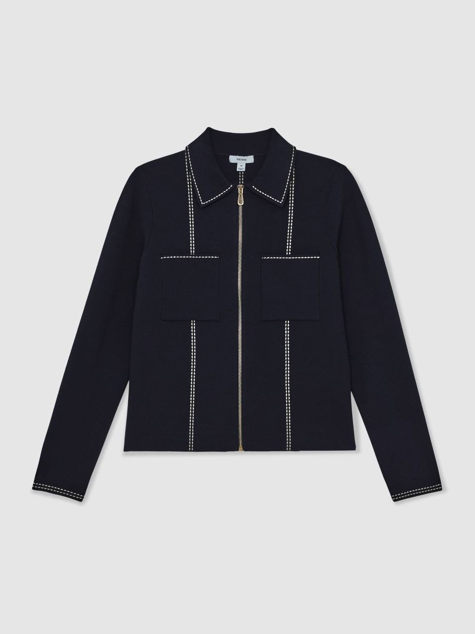 RS Ivy Stitch-Detail Zip-Through Cardigan