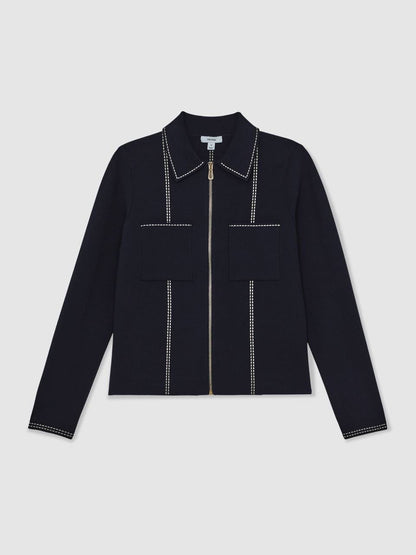 RS Ivy Stitch-Detail Zip-Through Cardigan