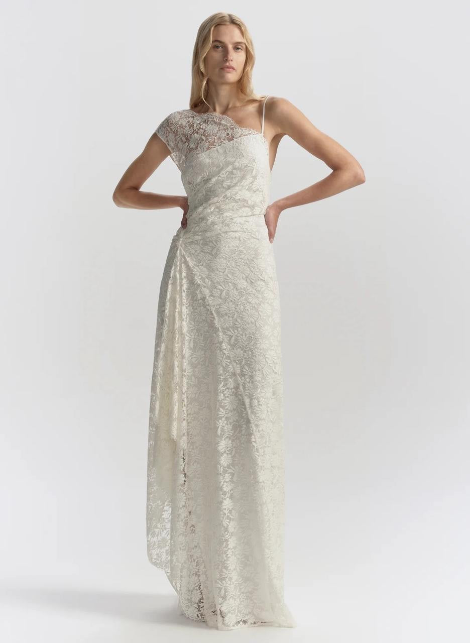 ALC Gia One Shoulder Lace Gown Maxi Dress
