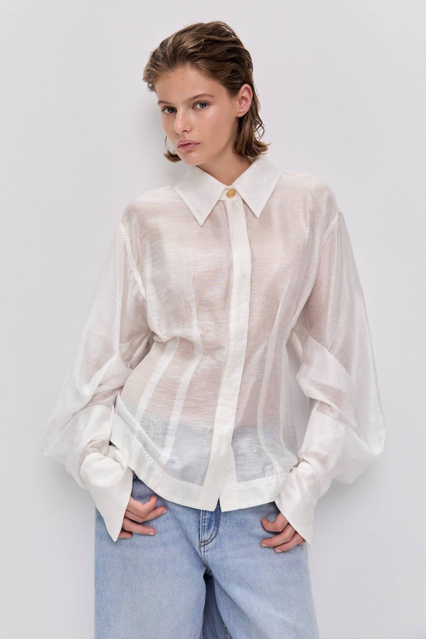AJ Murphie Linen Blend Tailored Long Sleeve Shirt