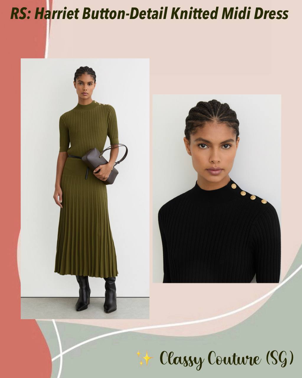RS Harriet Button-Detail Knitted Midi Dress