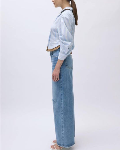SK Boone Combo Cotton Striped Cropped Shirt