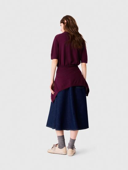 Malila Polo Collar Jumper Top | Cardigan with Embroidered Logo | Wool Burgundy Purple-red Set