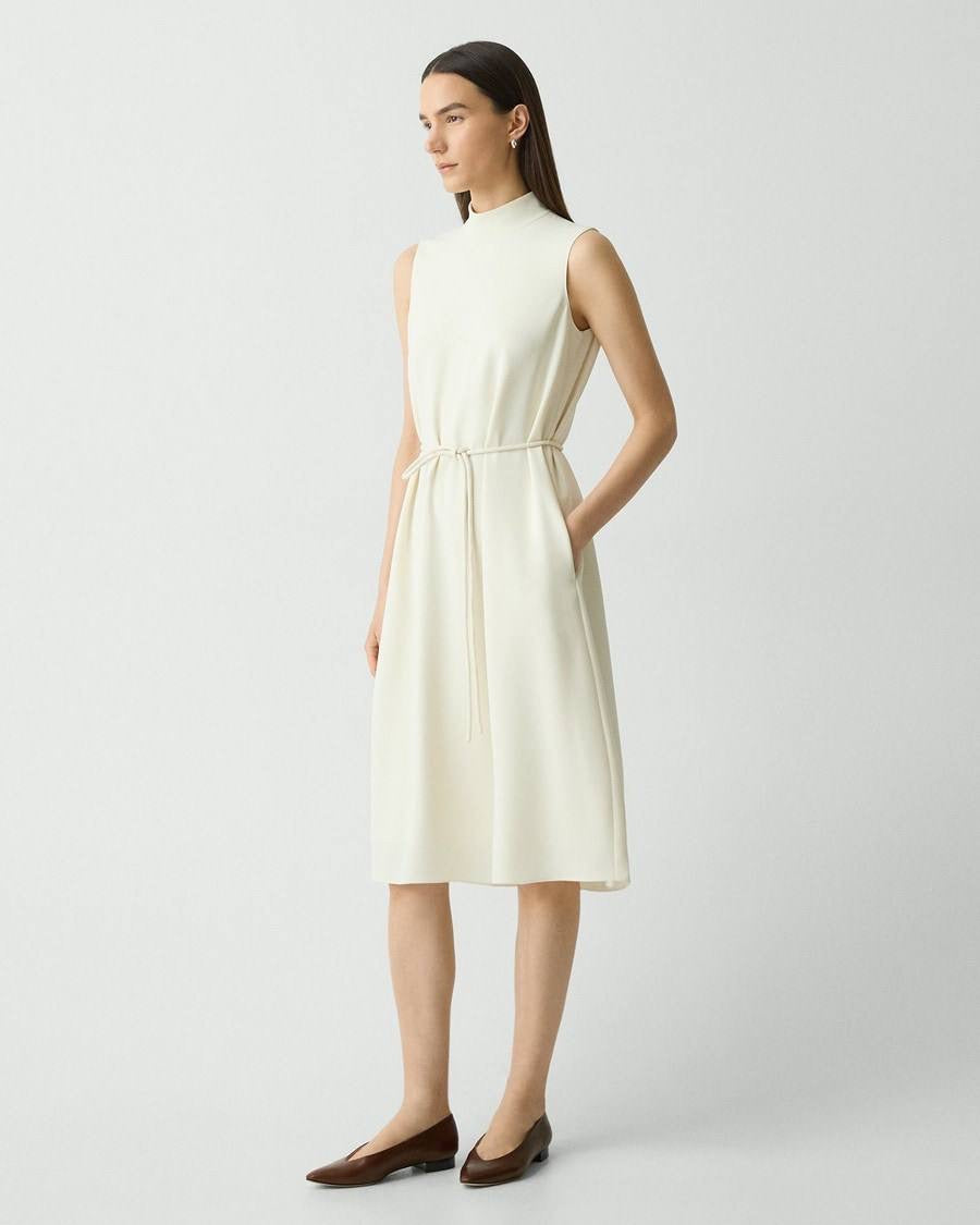 TH Cascade Sleeveless Belted Midi Dress in Admiral Crepe