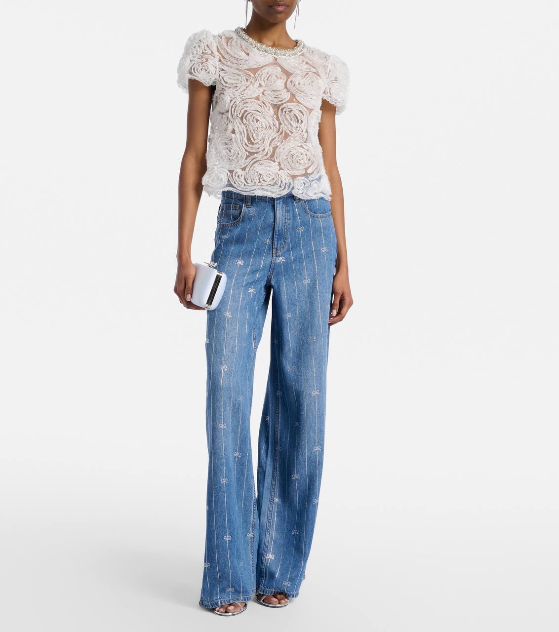 SP Wide-leg Bow Embellished Jeans in Lyocell Denim