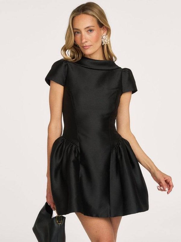 SP Black Taffeta Collared Mini Dress