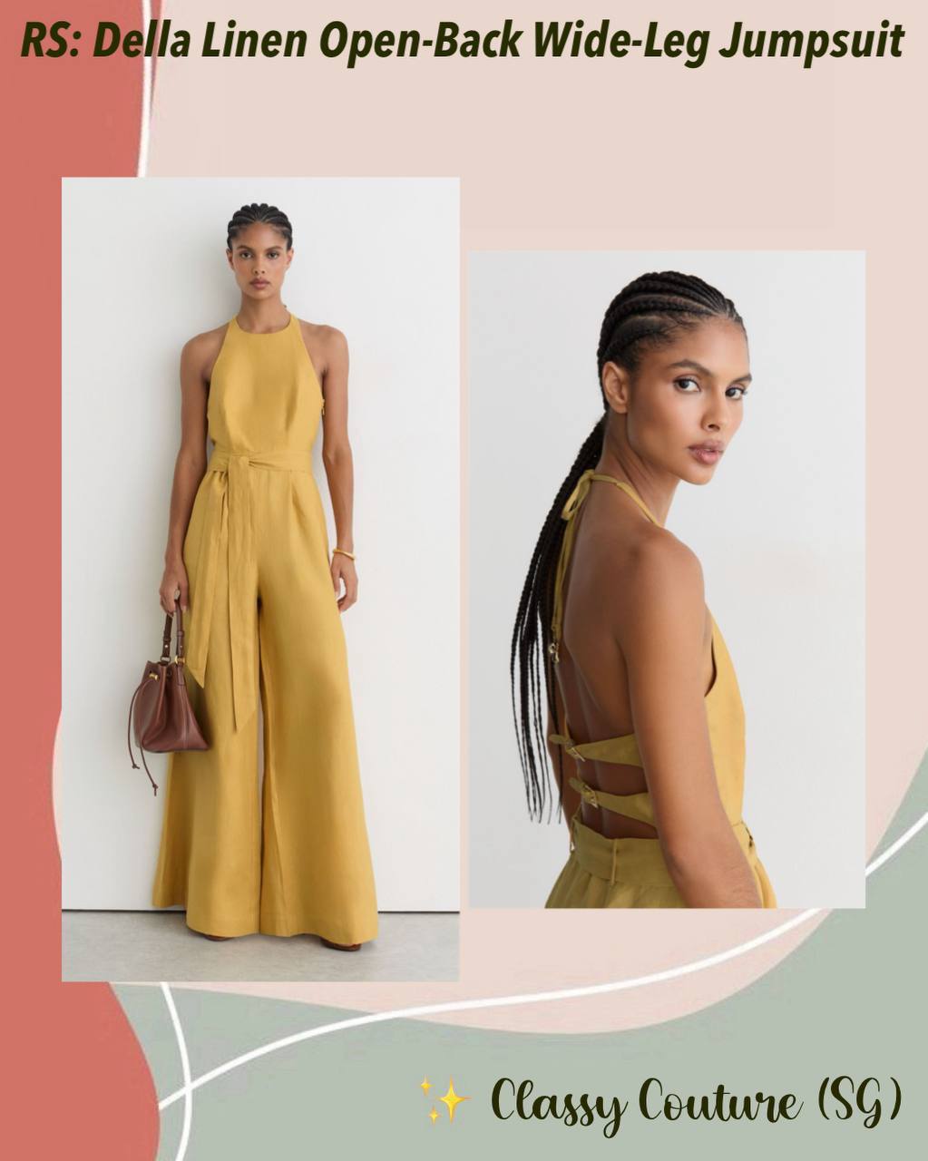 RS Della Linen Open-Back Wide-Leg Jumpsuit