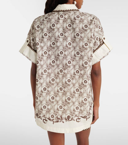 ALM Cream Cotton-silk Shirt | Linen-cotton Shorts | Brown/Cream Paisley floral Set