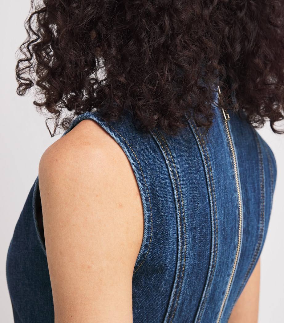 SP Blue Denim Broderie Flared Mini Dress