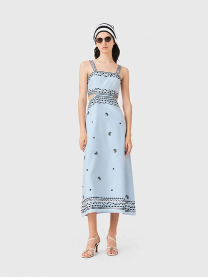 MJ Embroidered Linen Blend Cut Out Maxi Dress