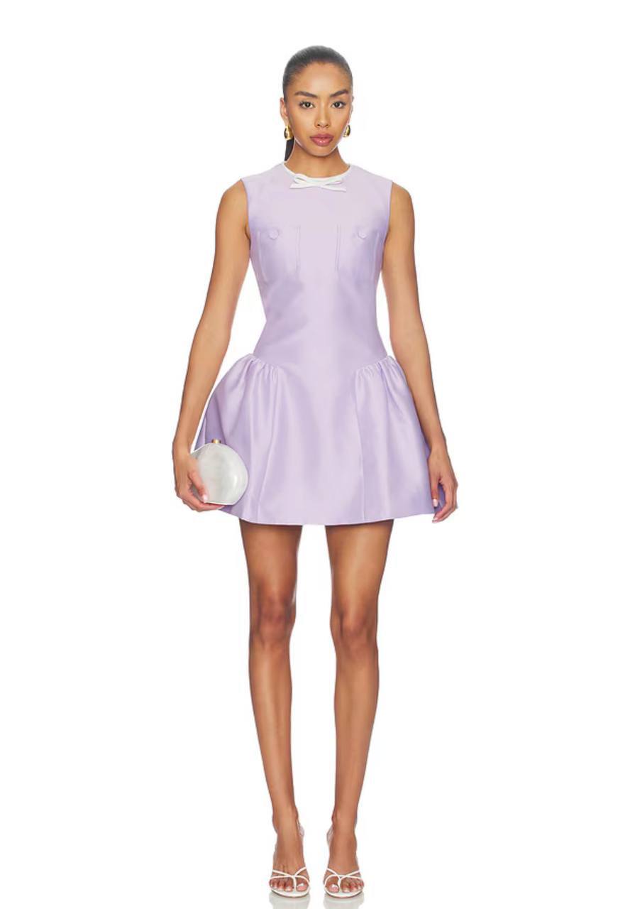 SP Lilac Purple Taffeta Contrast Bow Flared Mini Dress