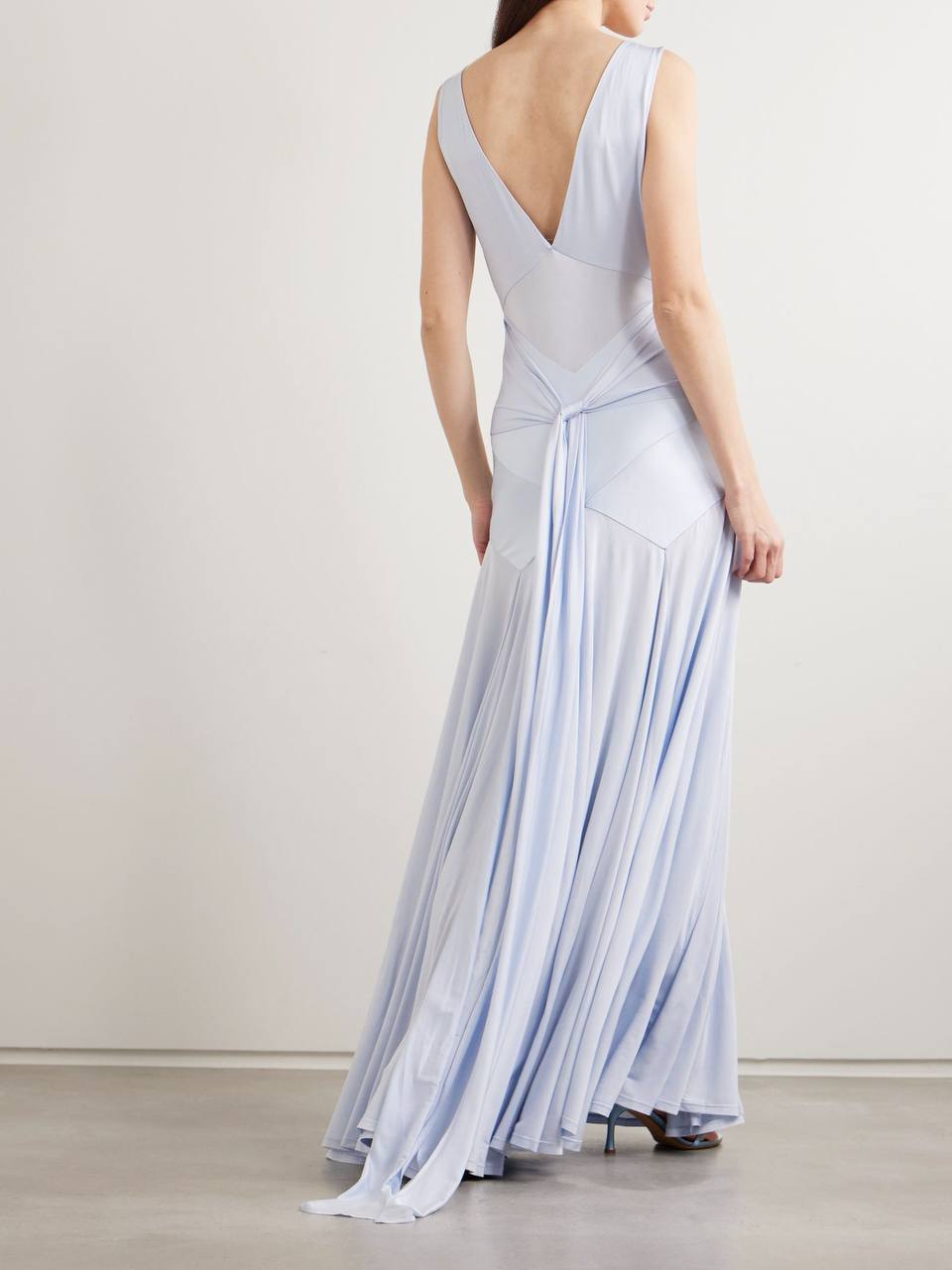 SP Blue Satin Jersey Tie Maxi Dress - Image 9