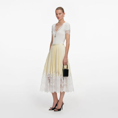 SP Yellow Satin Lace Midi Skirt