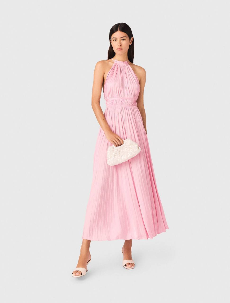 MJ Pleated Halter Neck Midi Dress