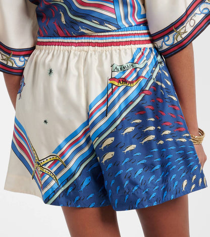 ALM023 Nautical Stripe Silk Satin Top | Sea Shorts | Set