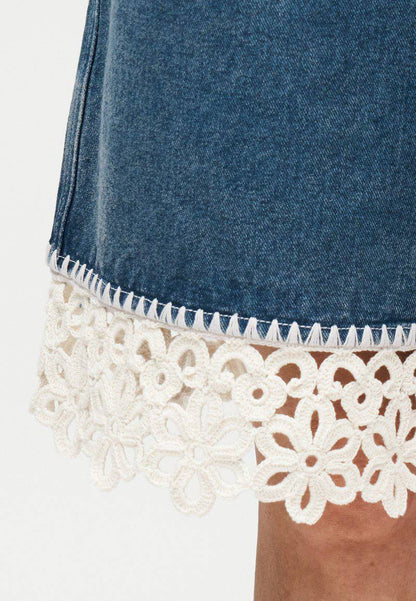 Preorder! SE Stasia Denim Crochet Jean Bermudas Long Shorts Jorts