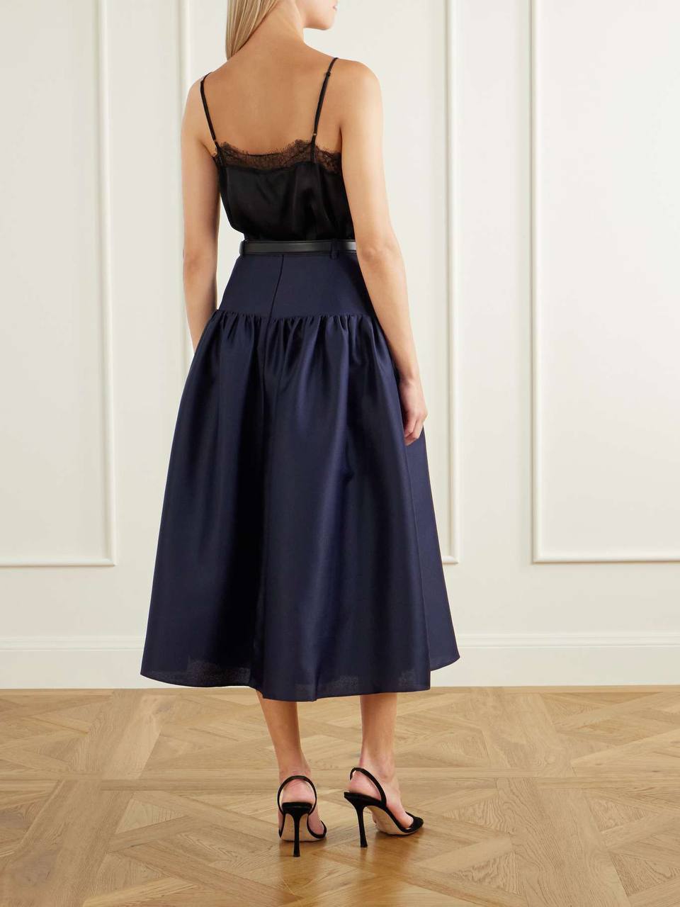 SP Navy Taffeta Midi Skirt