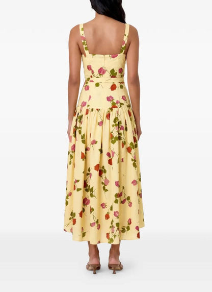 NC Drenica Floral Drop-Waist Linen-Blend Midi Dress