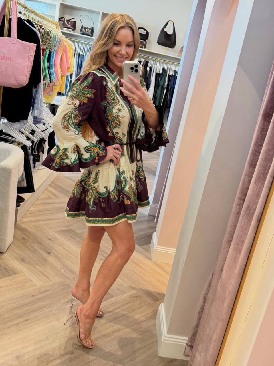 ALM002 Plum/Green Paisley Linen Shirtdress Mini Dress | Midi Dress