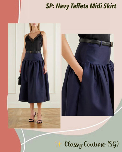 SP Navy Taffeta Midi Skirt