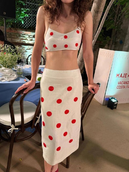 MJ Embroidered Linen-Silk Crop Top | Pencil Skirt