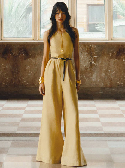 RS Della Linen Open-Back Wide-Leg Jumpsuit