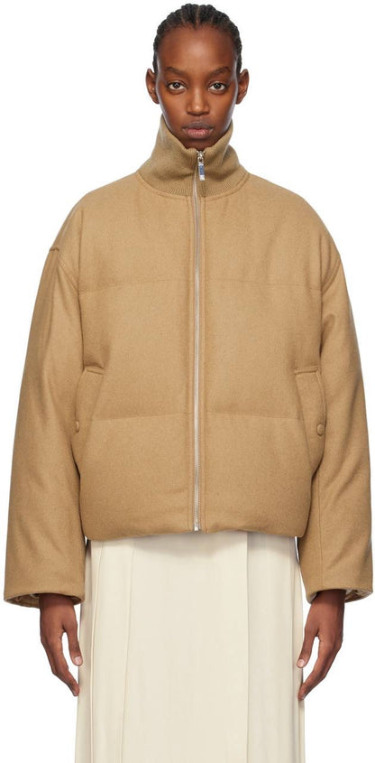 TOT Funnel Neck Down-filled Flannel-Wool Parka Puffer Jacket