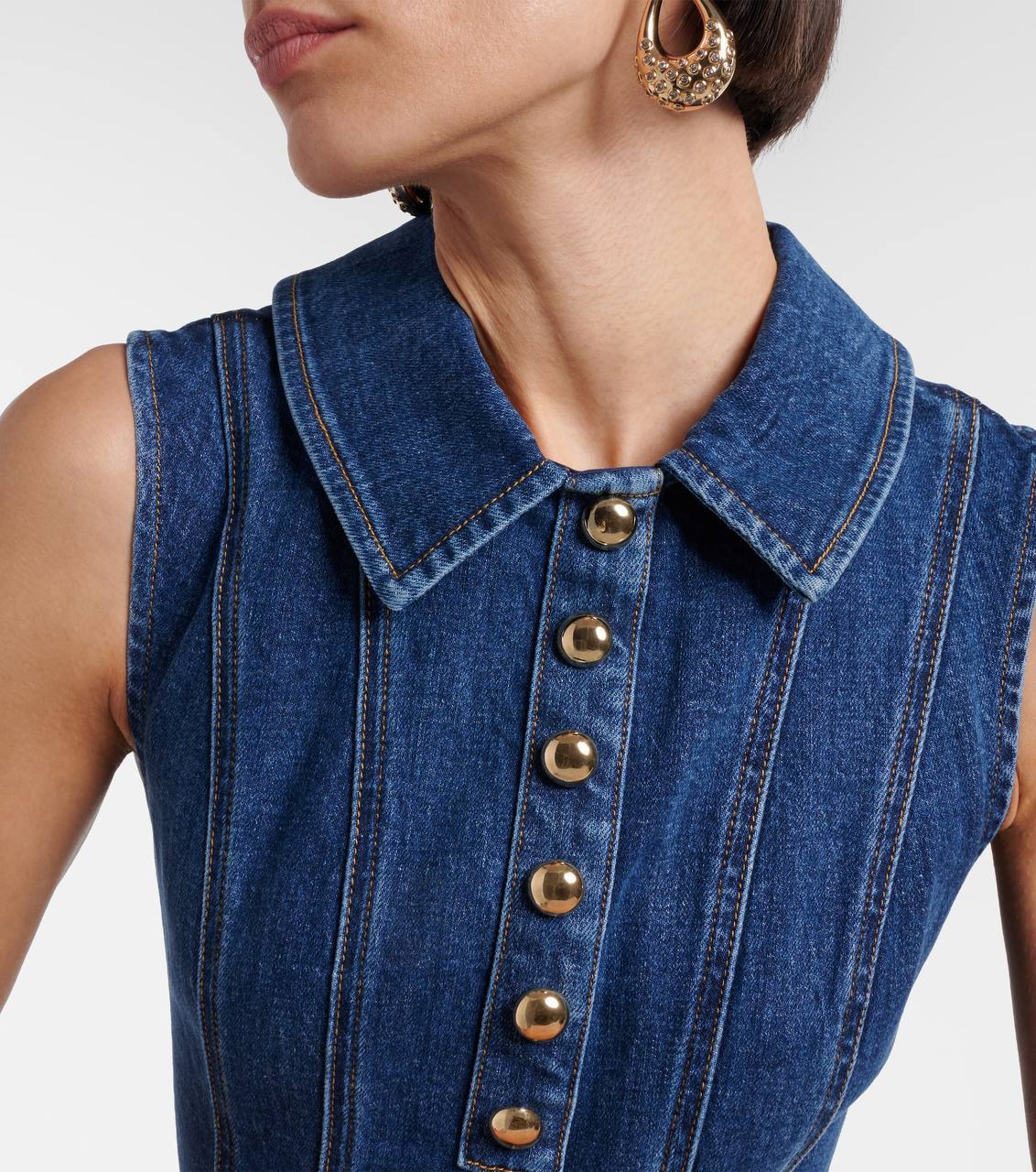 SP Blue Denim Broderie Flared Mini Dress