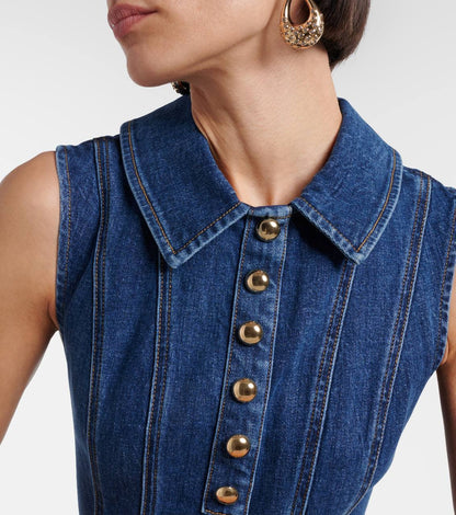 SP Blue Denim Broderie Flared Mini Dress
