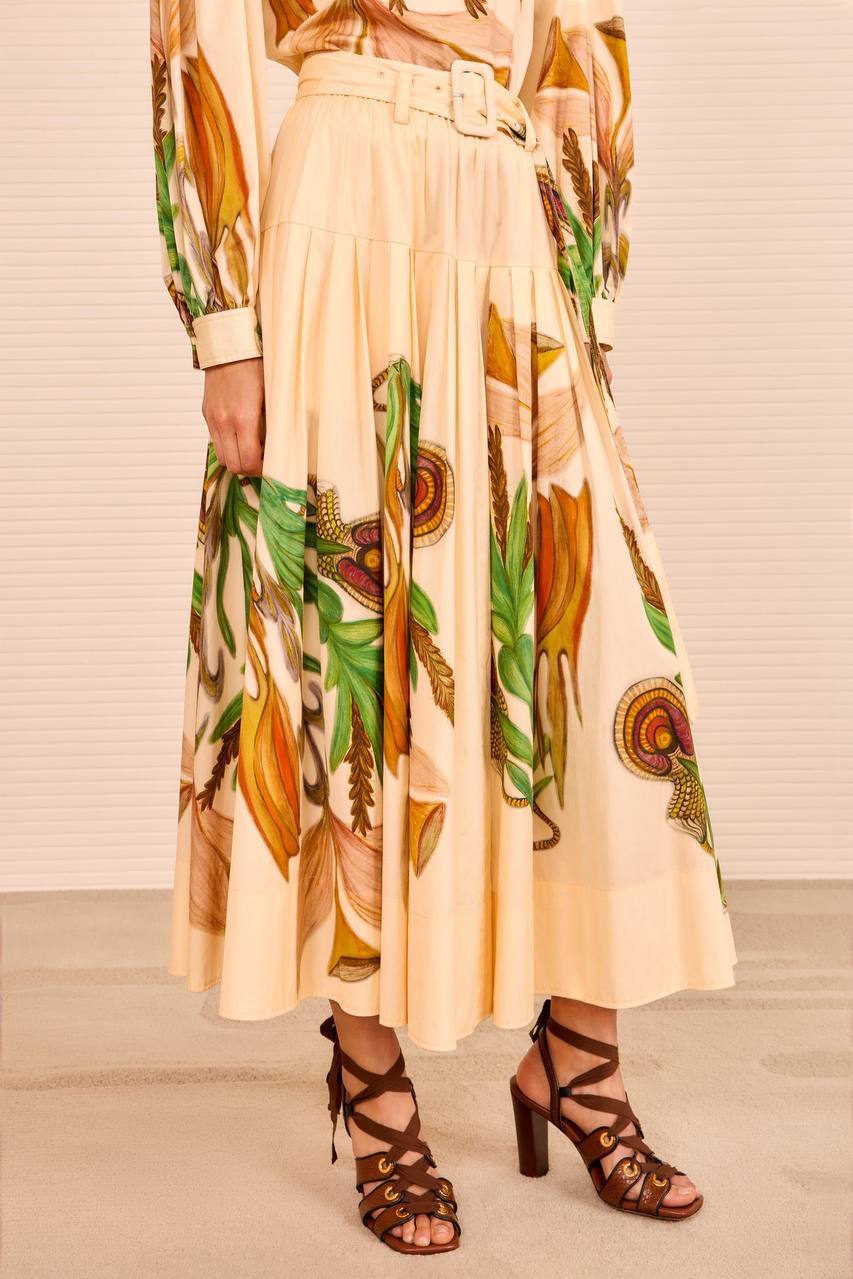 UJ Pastel Tie Neck Blouse Top | Filigree Midi Skirt | Cotton Set