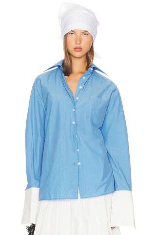 HS Classic Oversized Tech Poplin Shirt in White & Blue