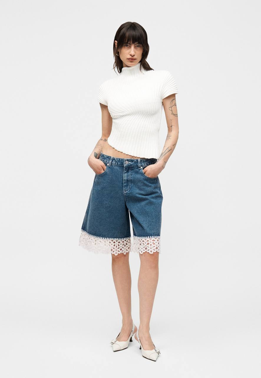 Preorder! SE Stasia Denim Crochet Jean Bermudas Long Shorts Jorts