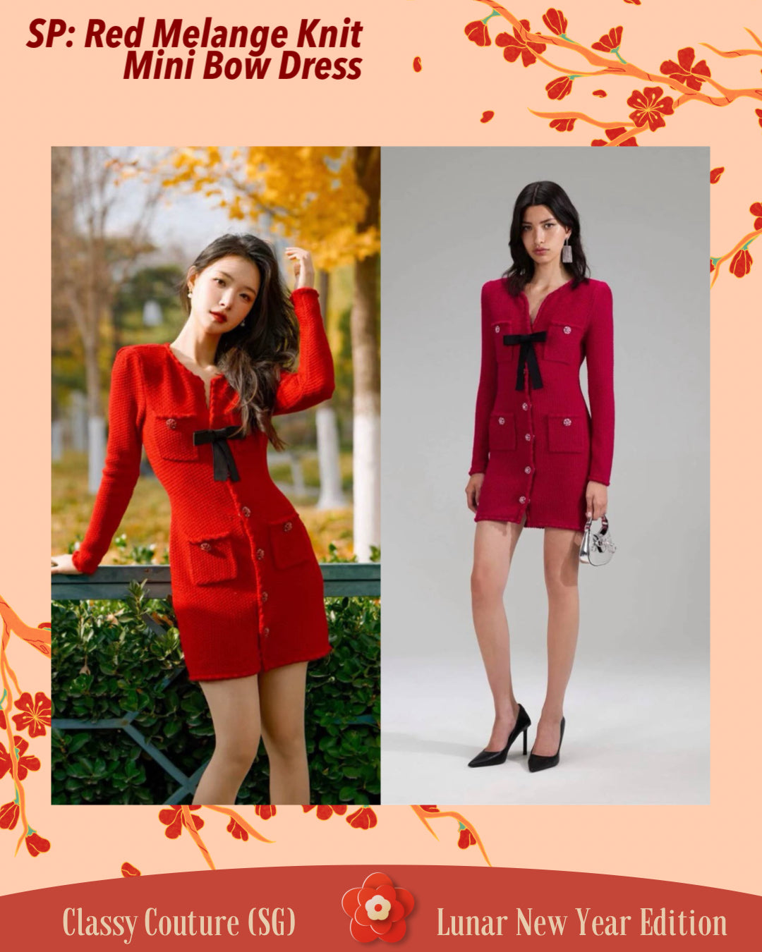 SP Red Melange Knit Mini Bow Dress - S (UK4-6) SP Red Melange Knit Mini Bow Dress - S (UK4-6)