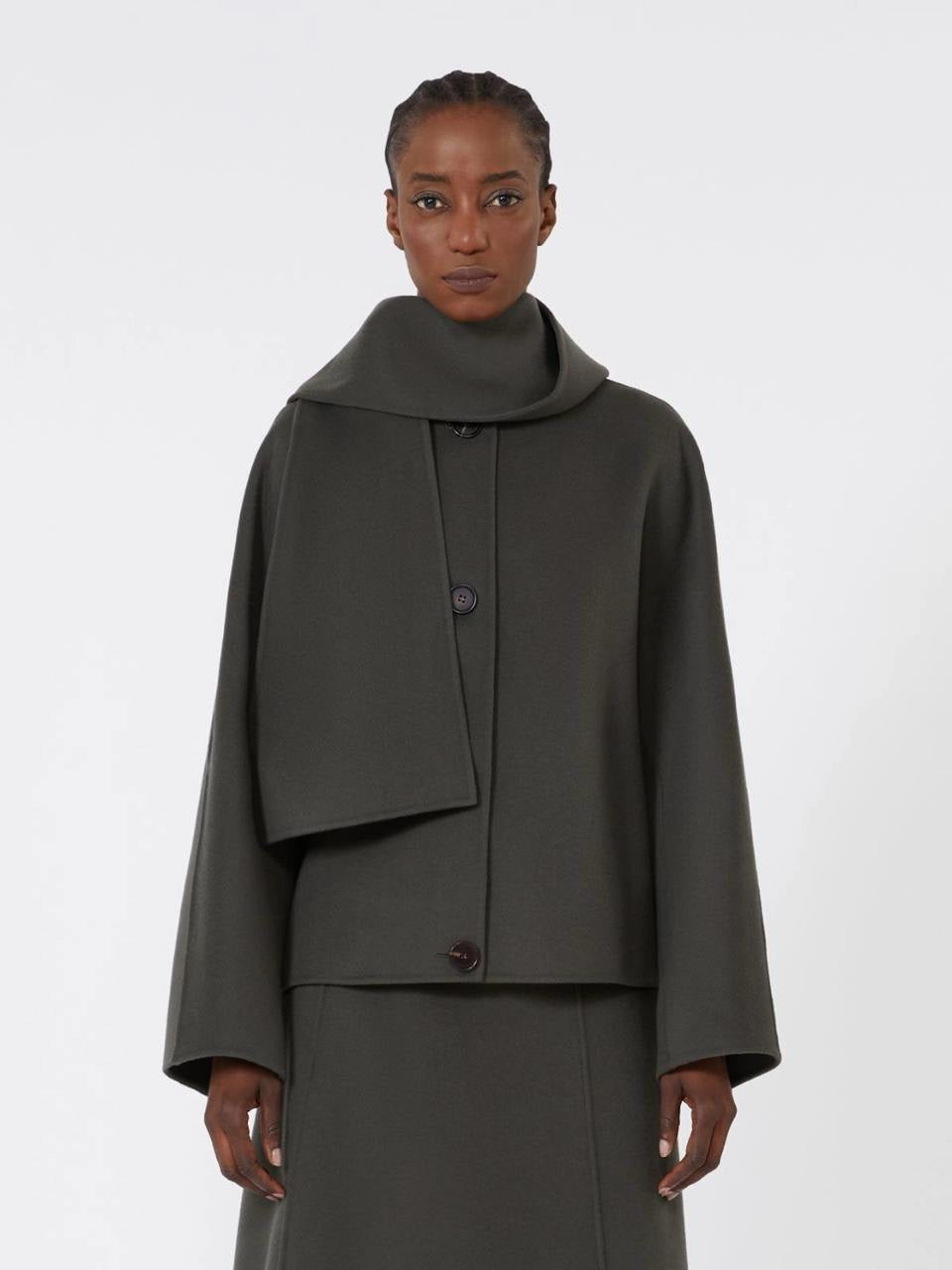 2 Colors! MM Kate Cropped Jacket (w Detachable Scarf) | Flared Midi Skirt | Double-Sided Wool Set