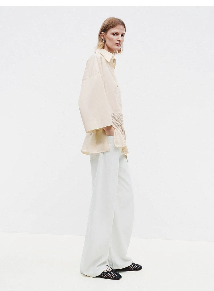 EDI Butter Yellow Stretch-Cotton Shirt w Cotton-silk Scarf