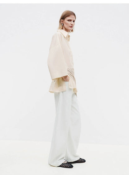 EDI Butter Yellow Stretch-Cotton Shirt w Cotton-silk Scarf