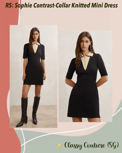 RS Sophie Contrast-Collar Viscose-blend Knitted Mini Dress in Black/Ivory