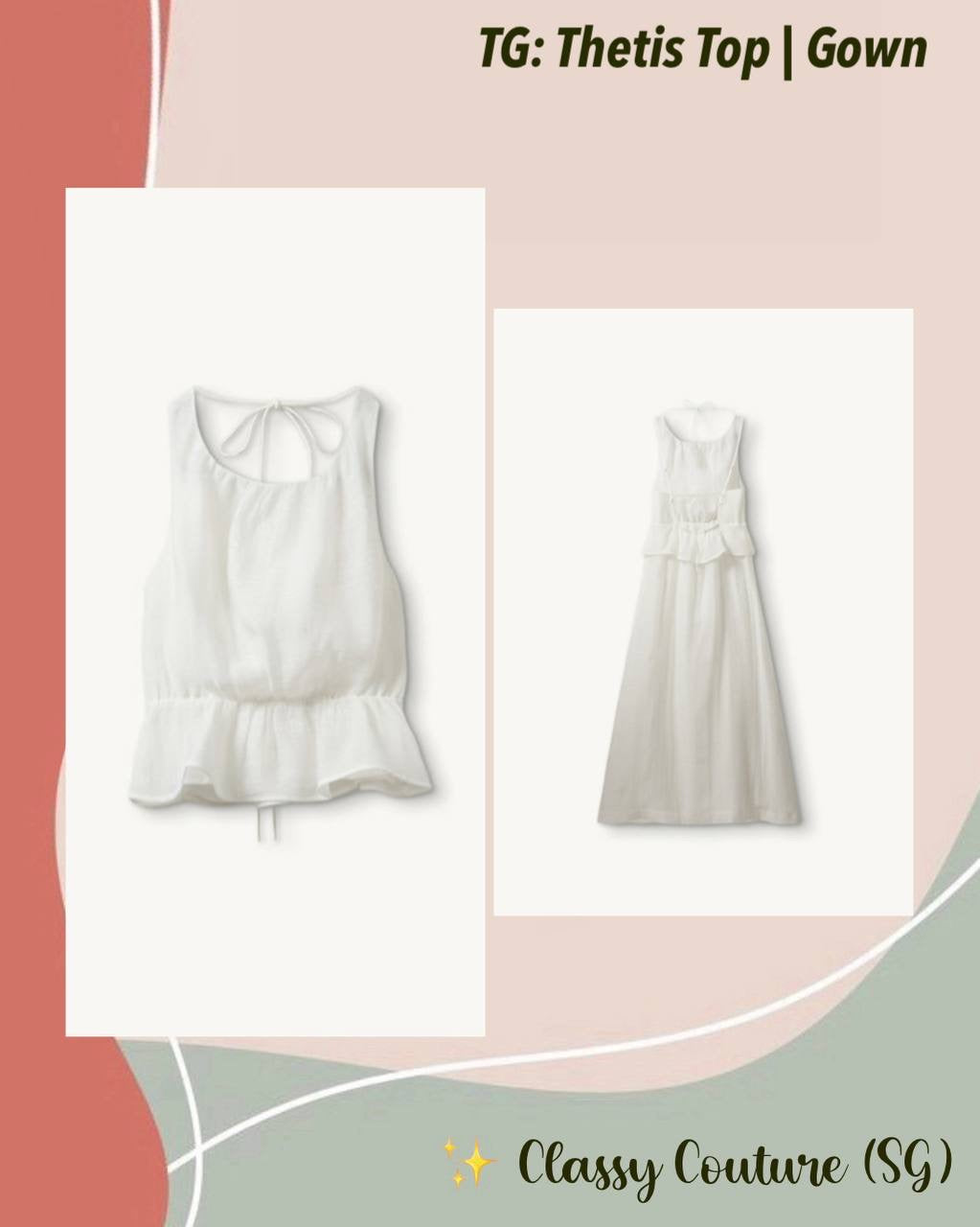 Thetis Halter Tie-back Peplum Top | Maxi Dress Gown in White Chiffon
