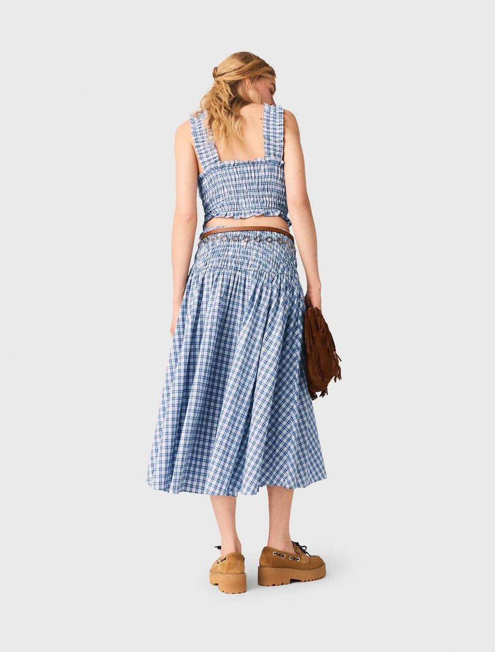 MJ Lunamimi Smocked Crop Top | Jomimi Midi Skirt | Rhinestone-embellished Gingham Cotton Set