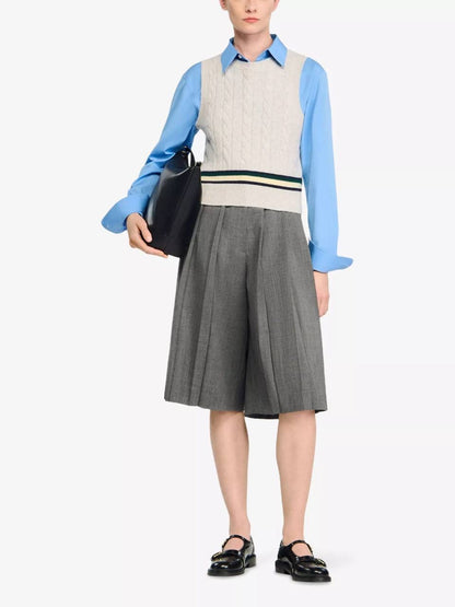 SD Maene Grey Wool-Cashmere Cable-Knit Sweater Vest