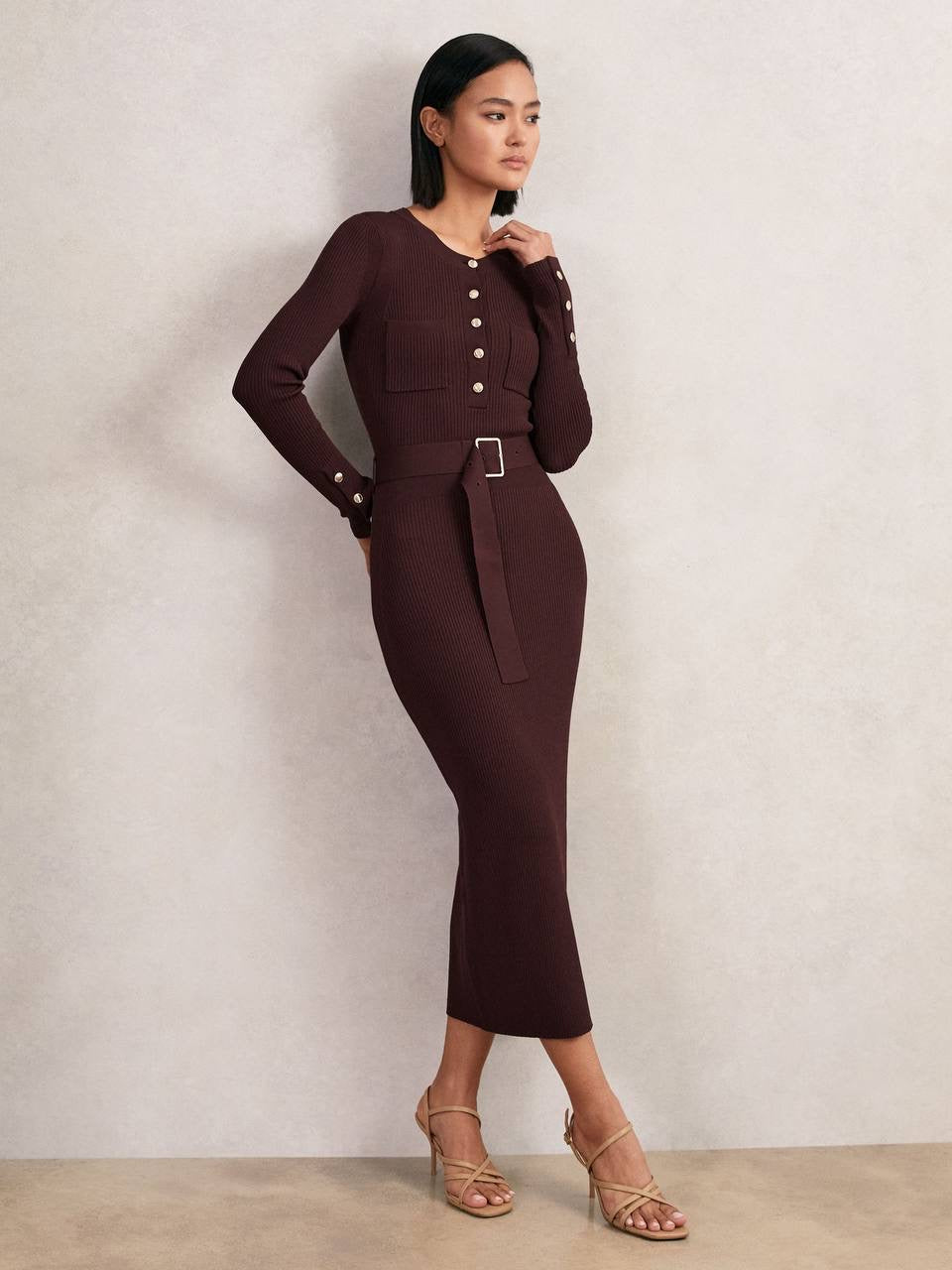 RS Willow Buttoned Rib Knit Midi Dress