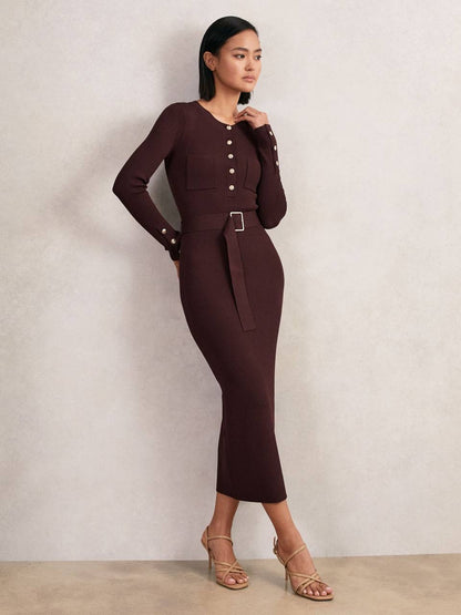 RS Willow Buttoned Rib Knit Midi Dress