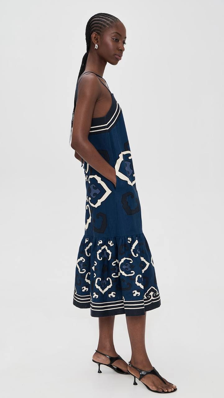 SE Blaise Linen Print Spaghetti Strap Dress