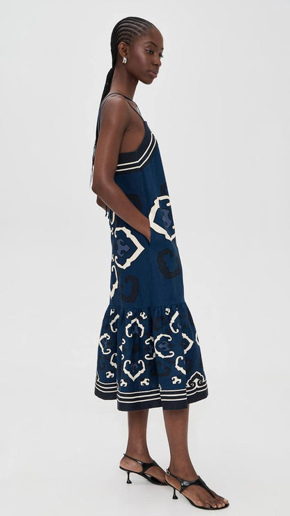 SE Blaise Linen Print Spaghetti Strap Dress