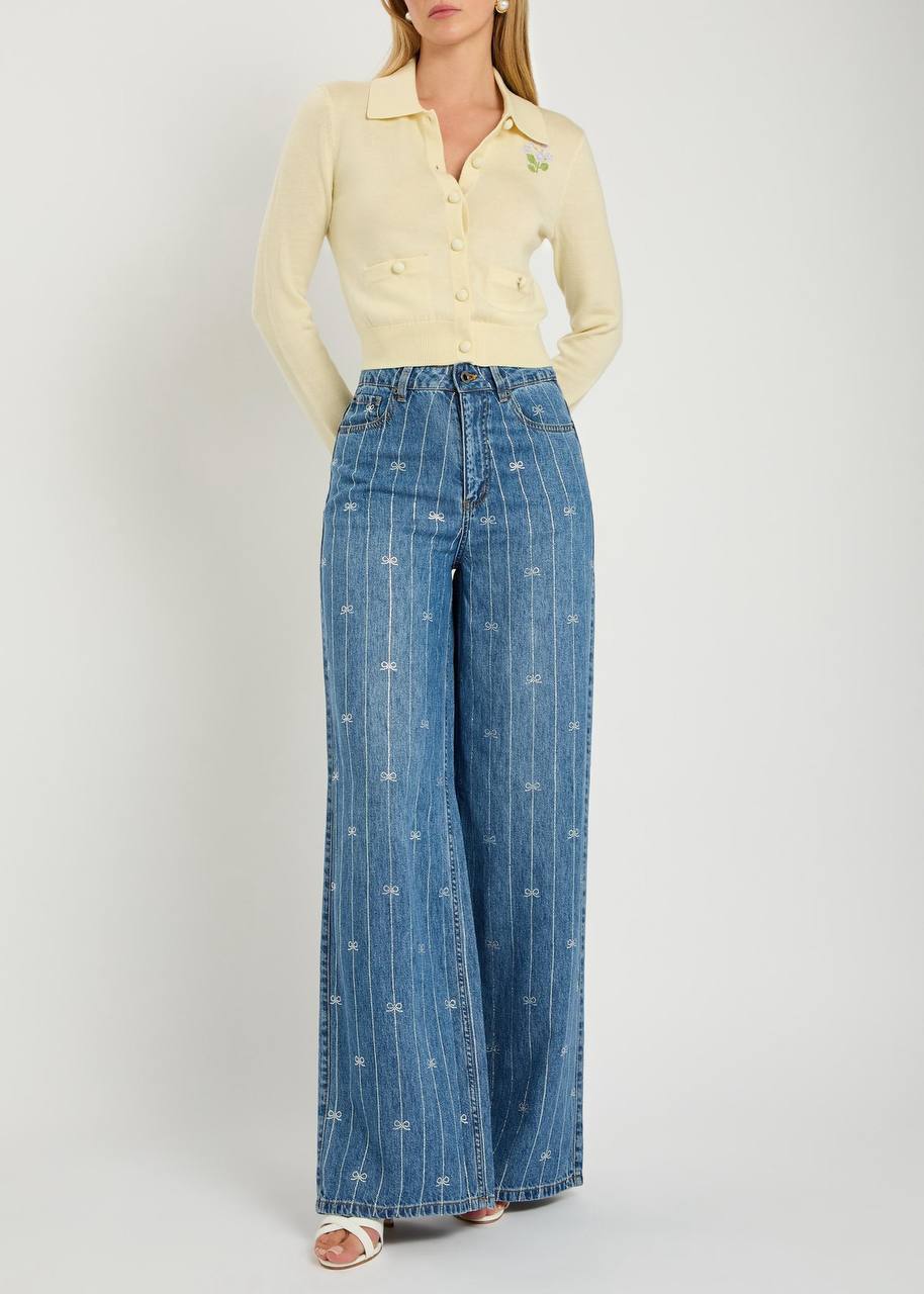 SP Wide-leg Bow Embellished Jeans in Lyocell Denim