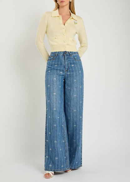 SP Wide-leg Bow Embellished Jeans in Lyocell Denim