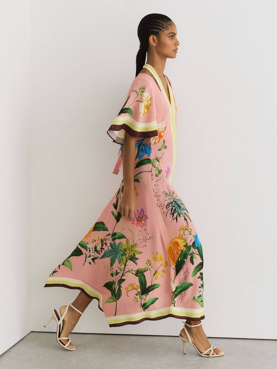 RS Flossy Floral-Print Cut-Out Midi Dress in Pink