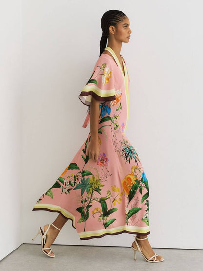 RS Flossy Floral-Print Cut-Out Midi Dress in Pink