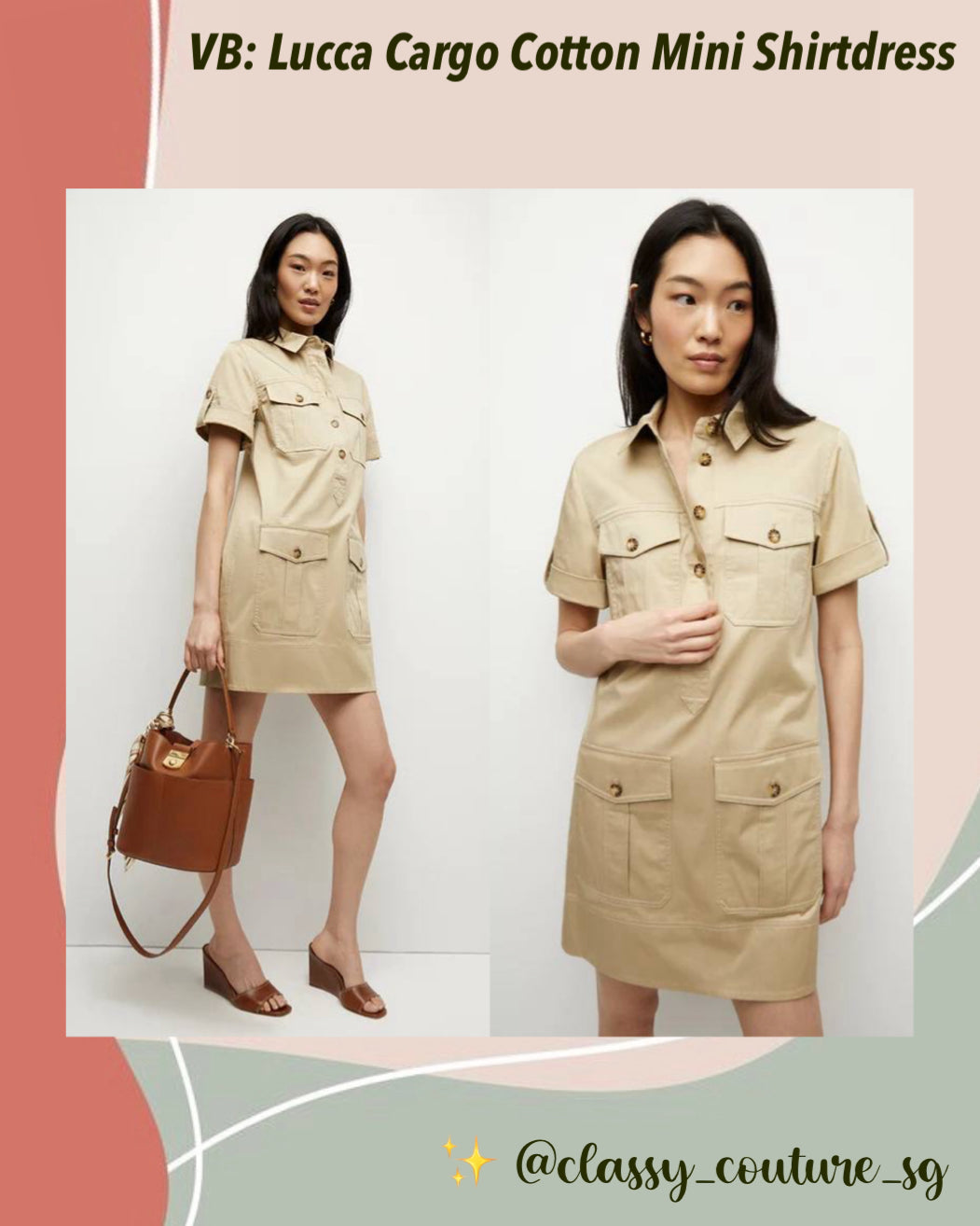 VB Lucca Cargo Cotton Mini Shirtdress Dress in Pebble Khaki