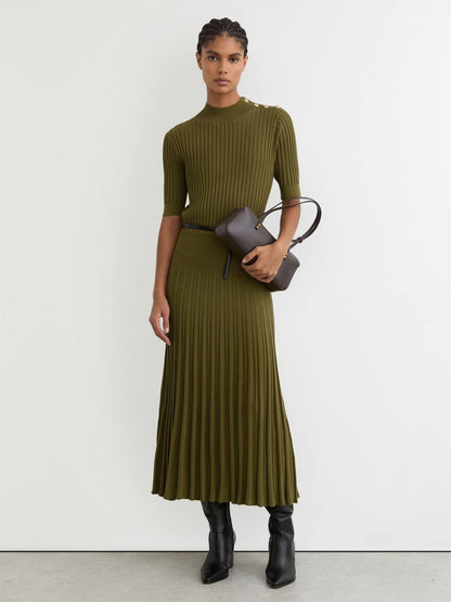 RS Harriet Button-Detail Knitted Midi Dress